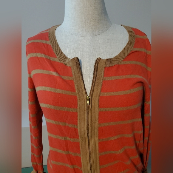 Old Navy Stripped Seeater zip up Red and Brown - Picture 2 of 3